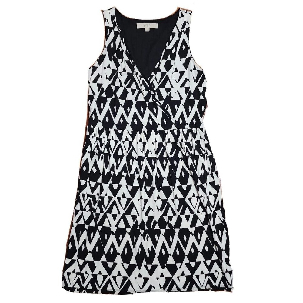 Ann Taylor Loft Dress Size S‎ Small Black White Geometric Pullover Sleeveless
